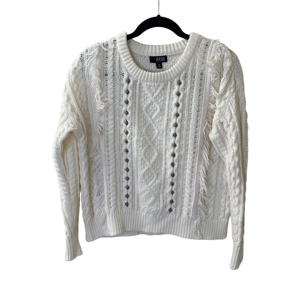 ANA Cable Knit Fringe Crewneck Sweater Sz M